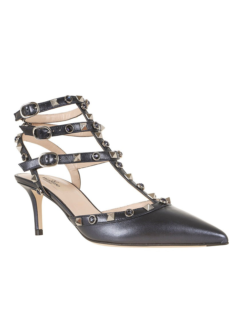 Valentino Garavani Pointed-Toe Ankle Strap Rockstud Pumps With Pyramid Studs