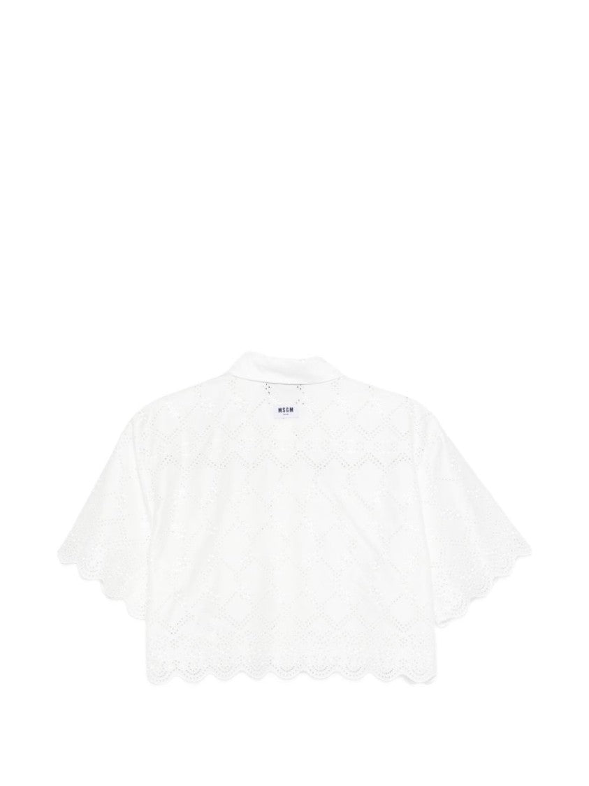 Msgm Delicate Eyelet Cropped Shirt With Scalloped Hemline
