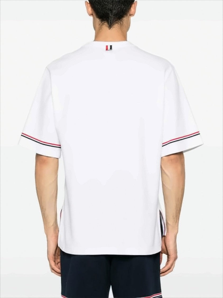 Thom Browne Boxy White Cotton T-Shirt With Striped Accents
