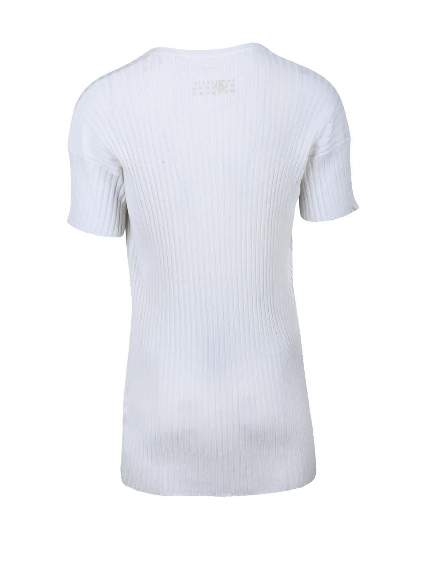 Maison Margiela Ribbed Knit Sweater With V-Neckline And Short Sleeves