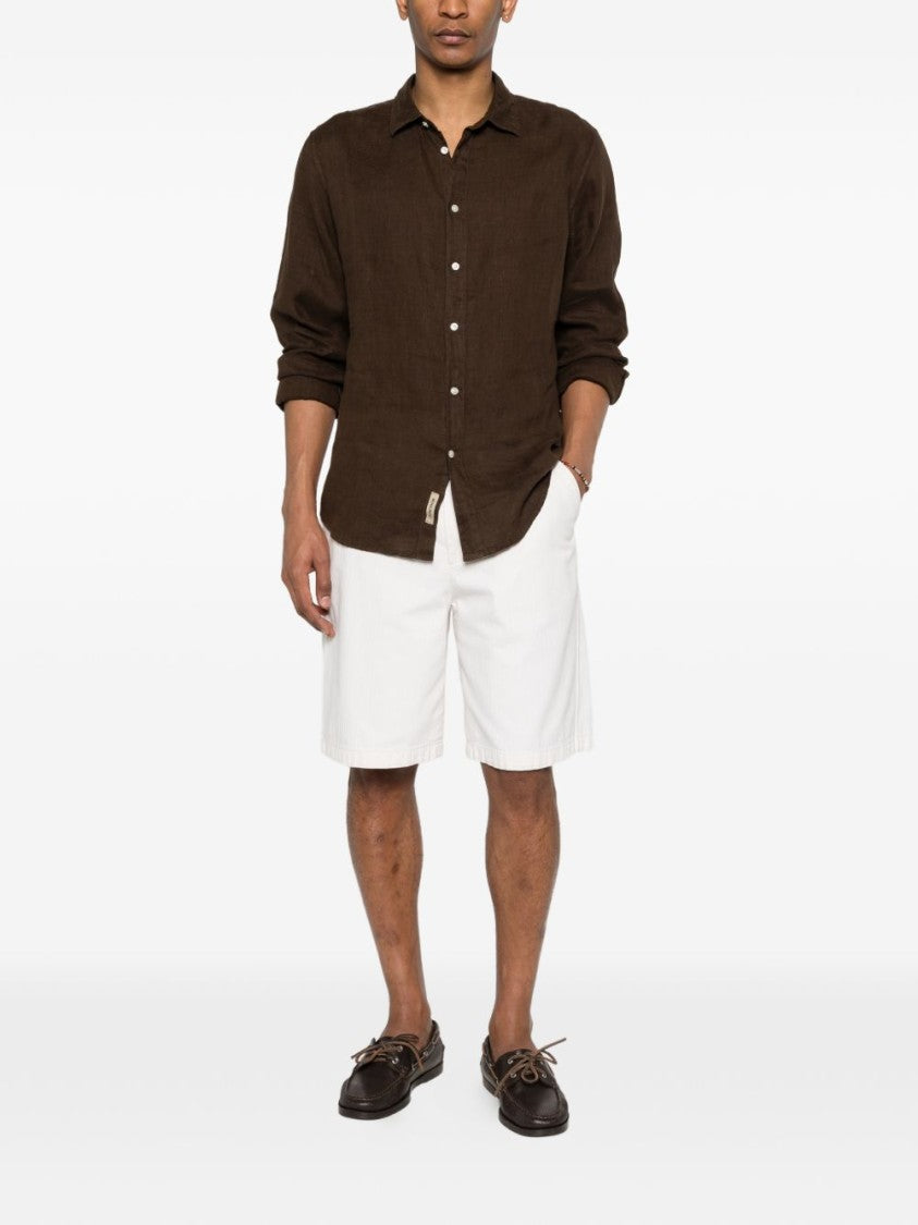 Woolrich Relaxed Fit Brown Linen Shirt With Classic Collar