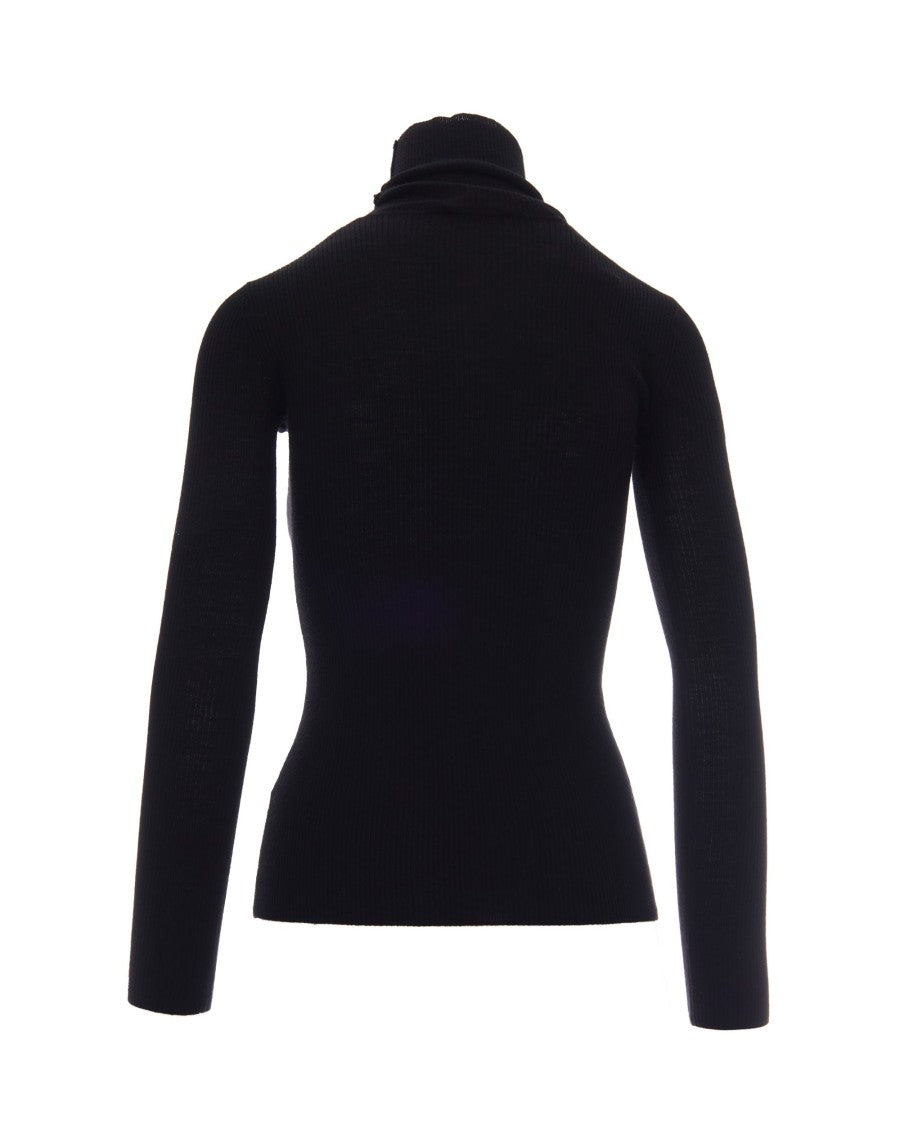 Elisabetta Franchi Ribbed Knit Long-Sleeve Top With Intarsia Logo