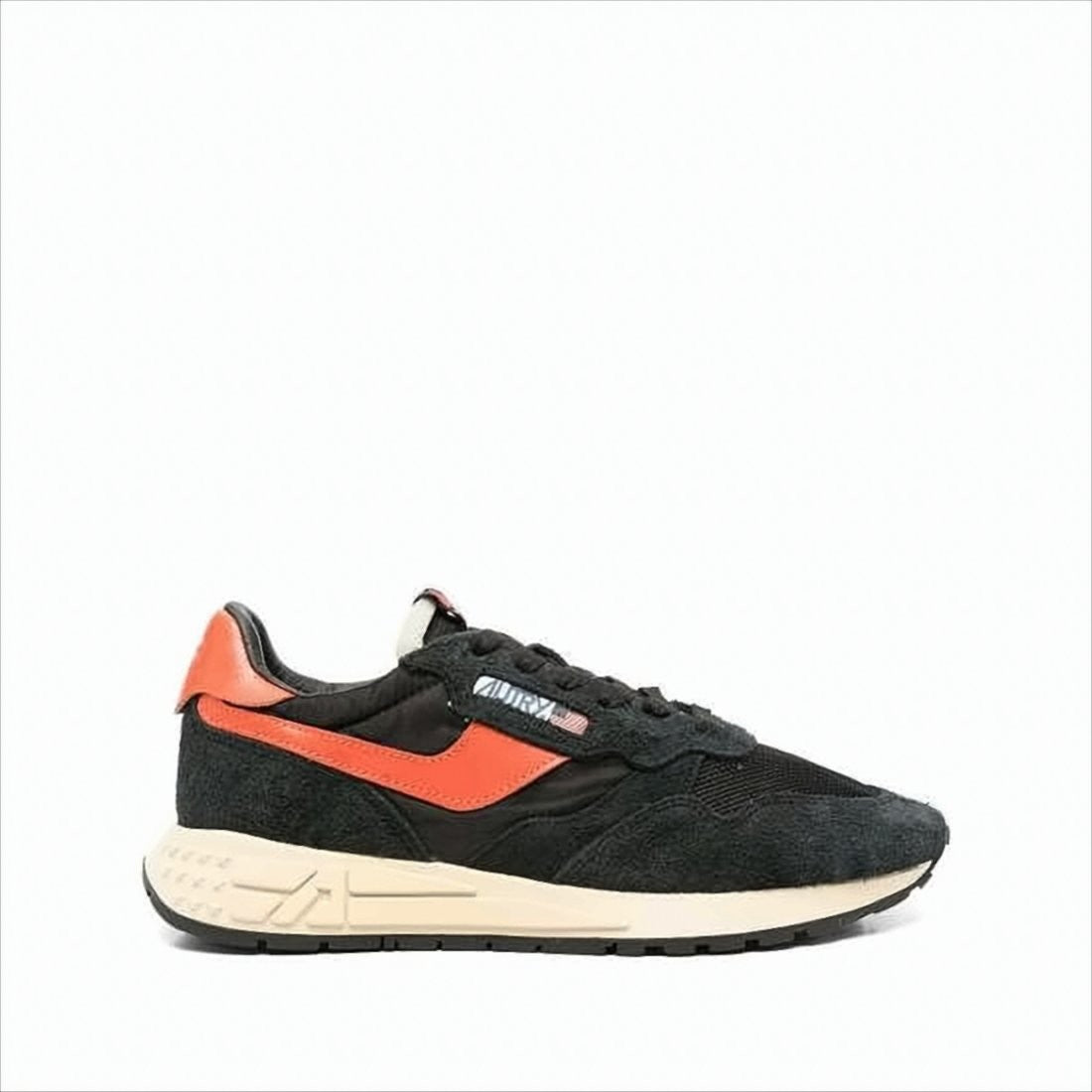 Autry Black Sneakers With Orange Accents And Textured Sole