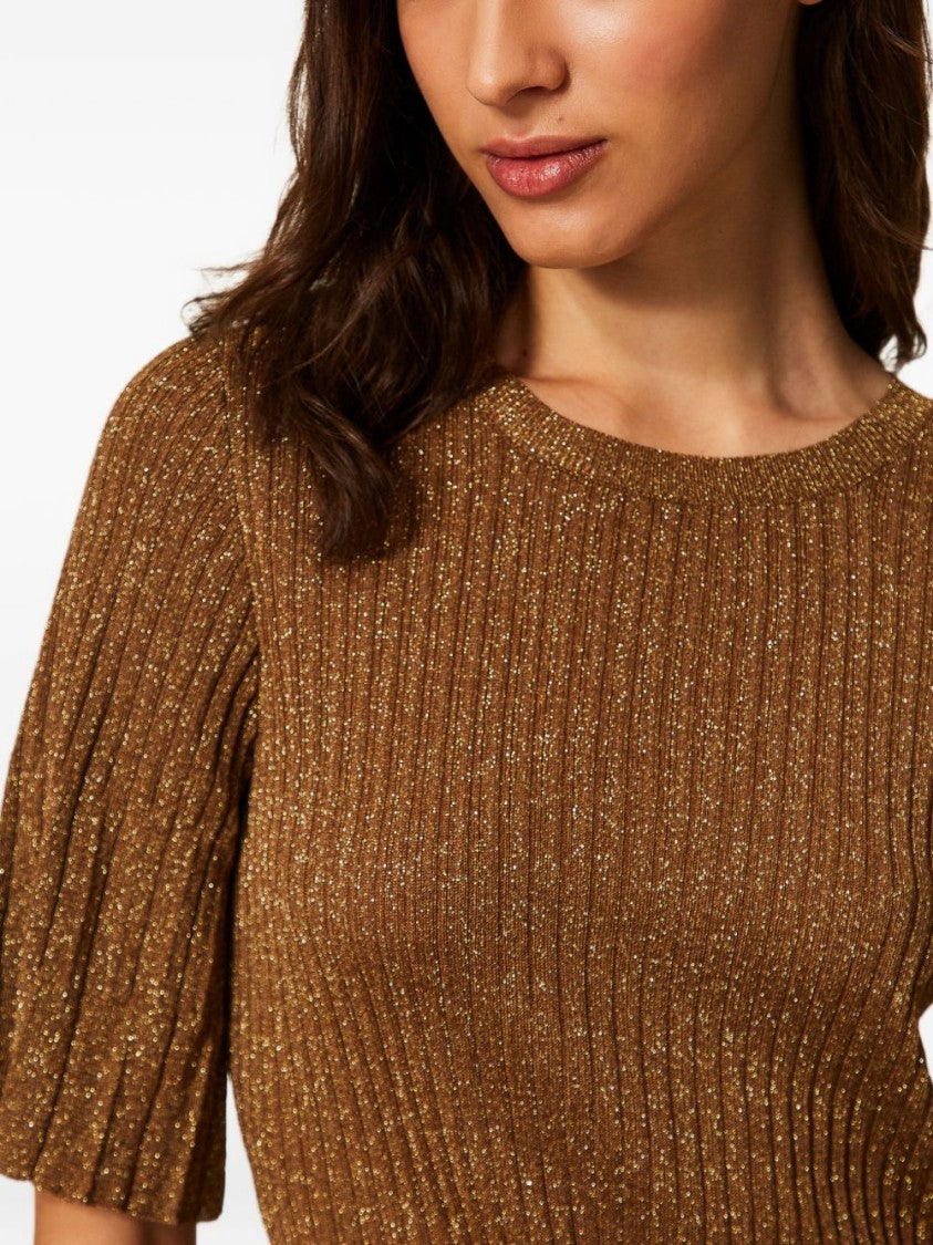 Twin-Set Brown Ribbed Flutter Sleeve Day Dress