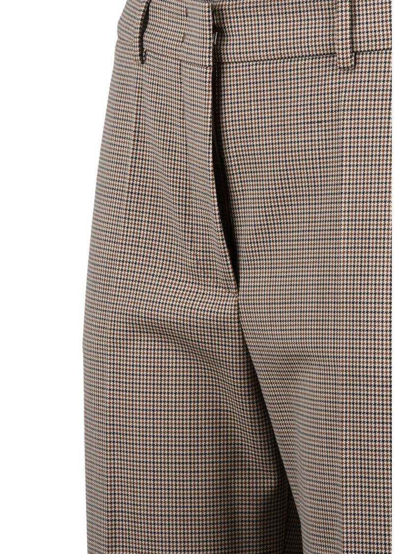 Sportmax Beige Virgin Wool Stretch Trousers With Subtle Checkered Pattern