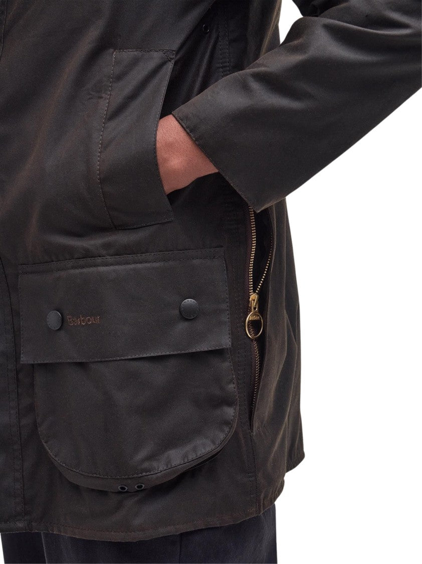 Barbour Brown Button-Up Coat With Corduroy Collar