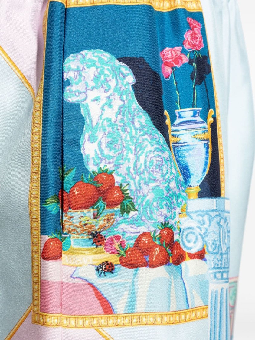 Versace Silk Twill Shorts With Vibrant Classical Motifs