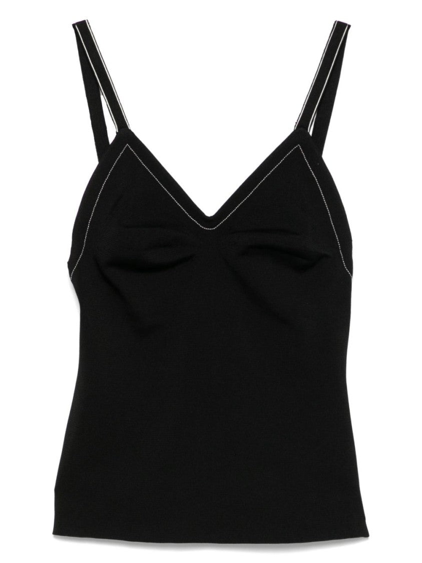 Carven Black Silk V-Neck Top