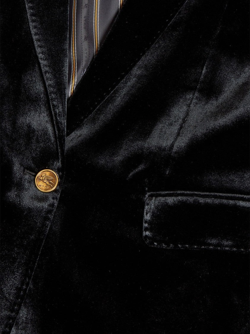 Etro Black Velvet Single-Breasted Viscose-Blend Blazer