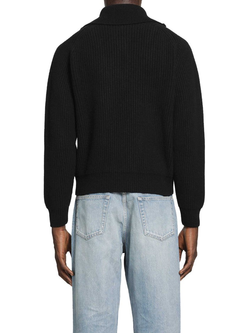 Jil Sander Ribbed Knit Sweater With Half-Zip Front And Wide Collar