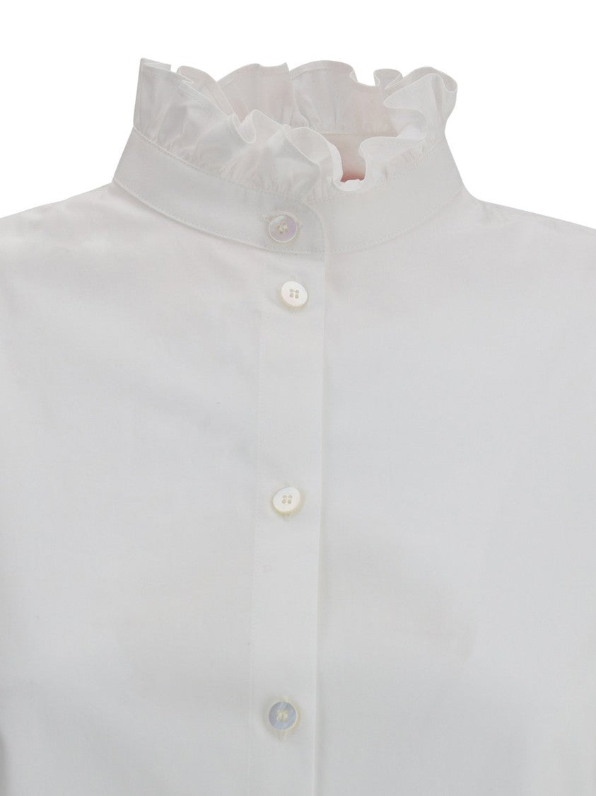 Valentino Garavani High-Collar White Shirt With Gathered Cuffs