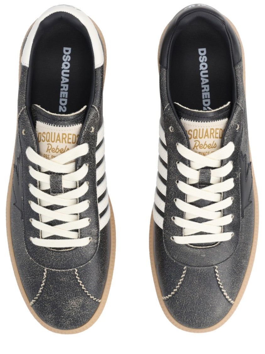 Dsquared2 Rebels Distressed Black Leather Sneakers