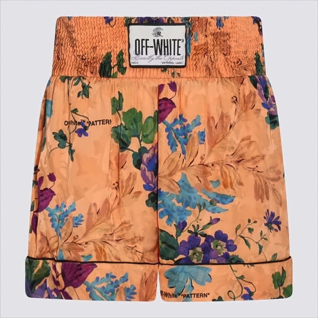 Off-White Floral Patterned Off-White Shorts With Comfortable Smocked Waistband