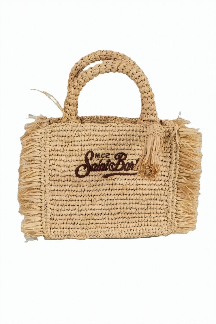 Mc2 Saint Barth Rectangular Woven Handbag With Decorative Tassel
