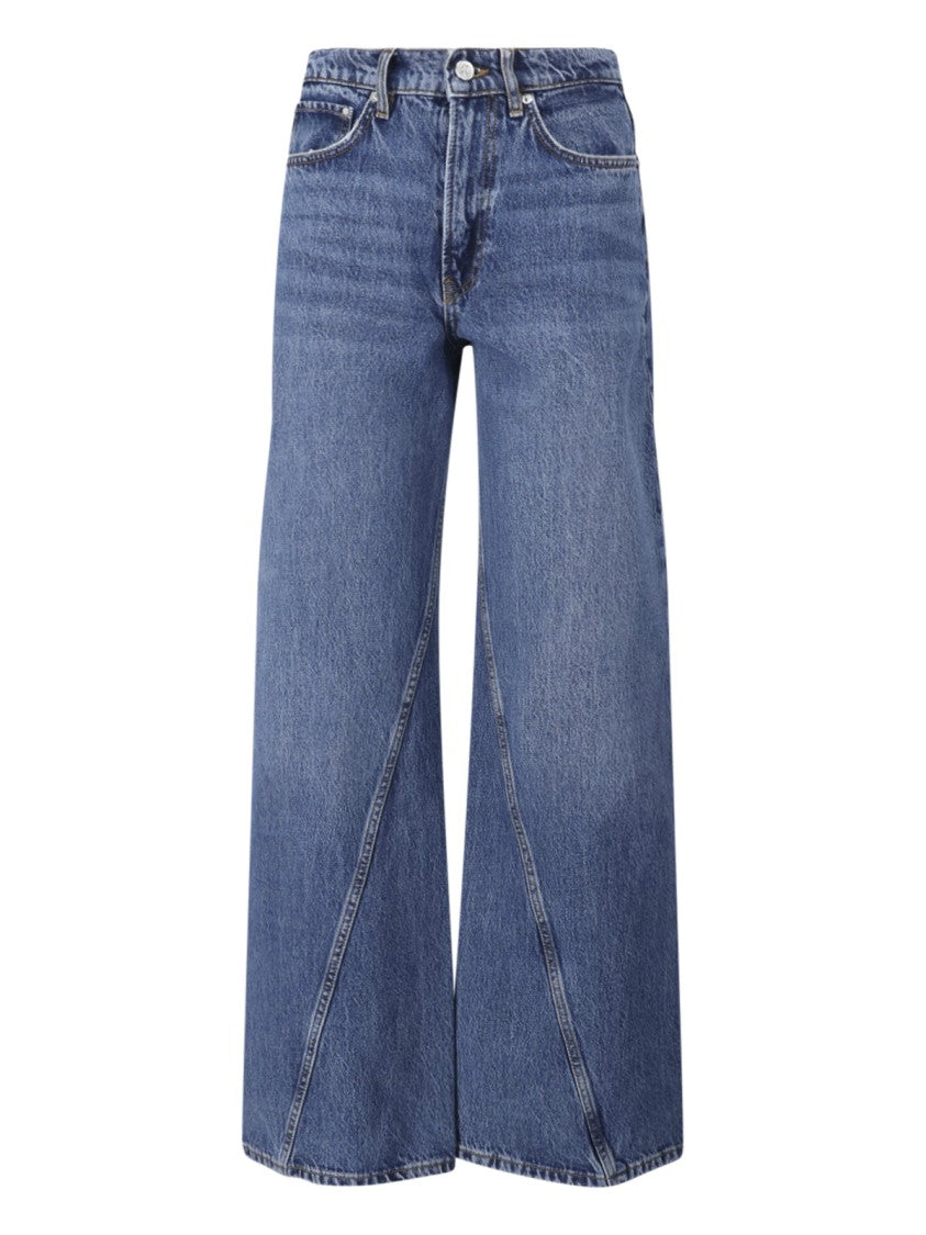 Anine Bing High-Waisted Wide-Leg Denim Jeans With Asymmetrical Stitching