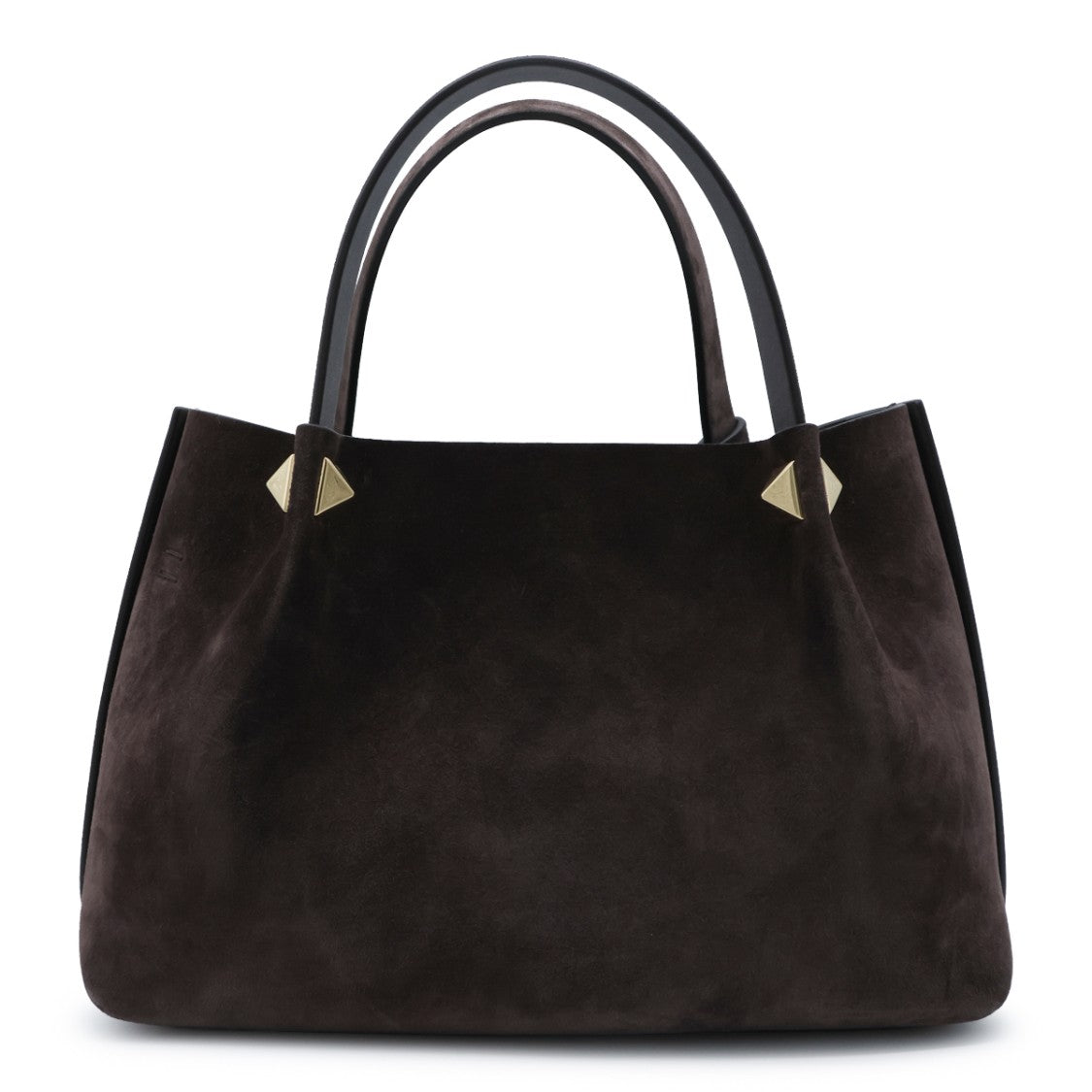 Valentino Garavani Brown Small V Logo Studded Suede Tote Bag