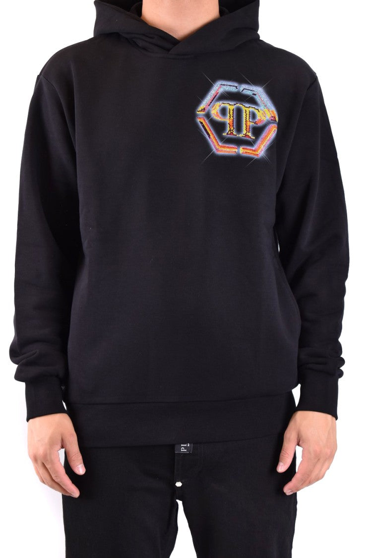 Philipp Plein Black Logo Printed Cotton Hoodie