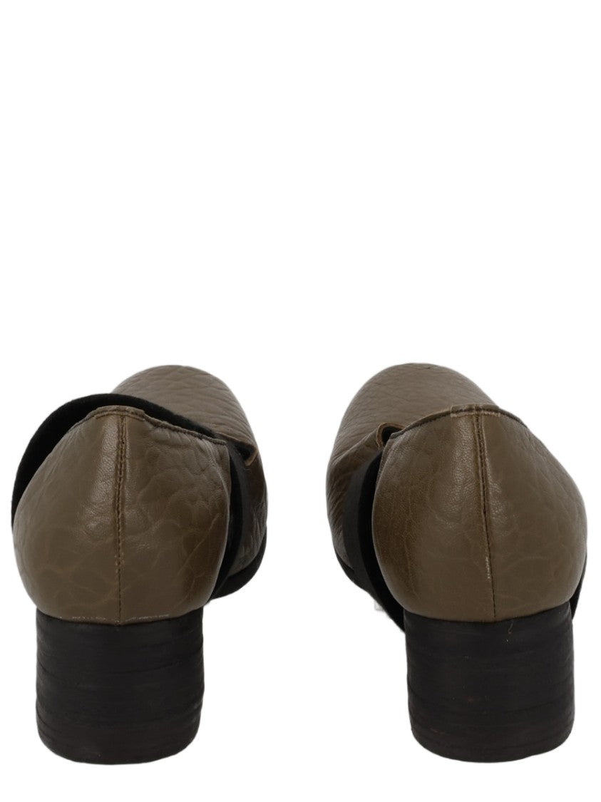 Uma Wang Military Green Textured Calf Leather Flats