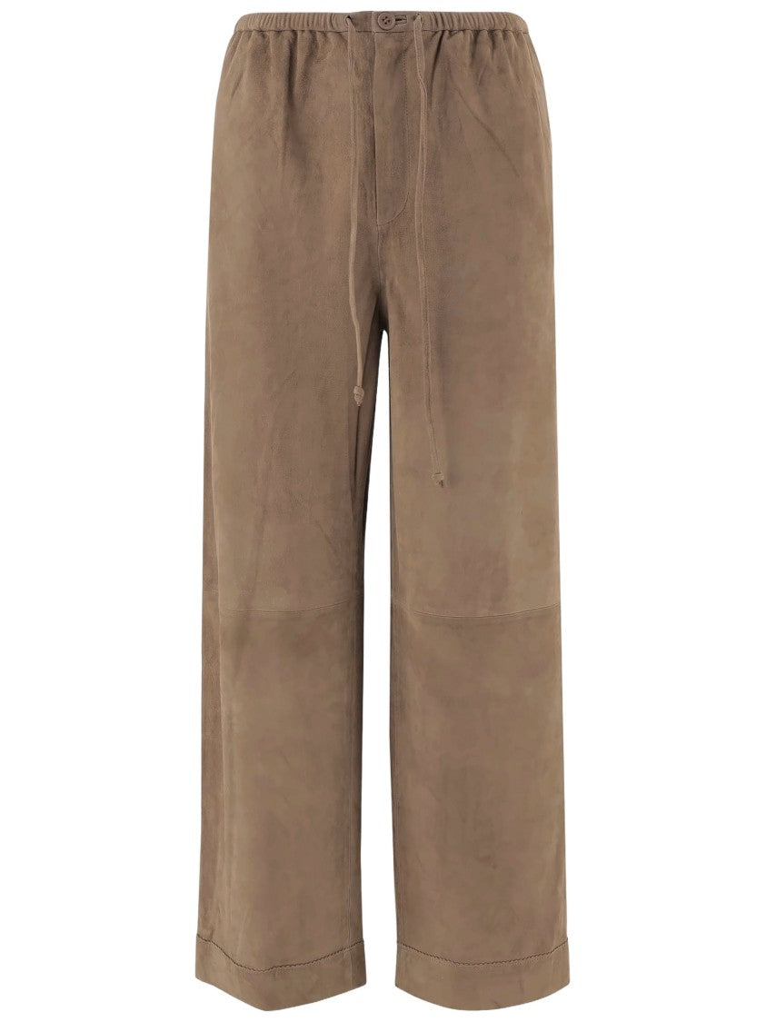 By Malene Birger Soft Suede Leather Pants With Adjustable Waist