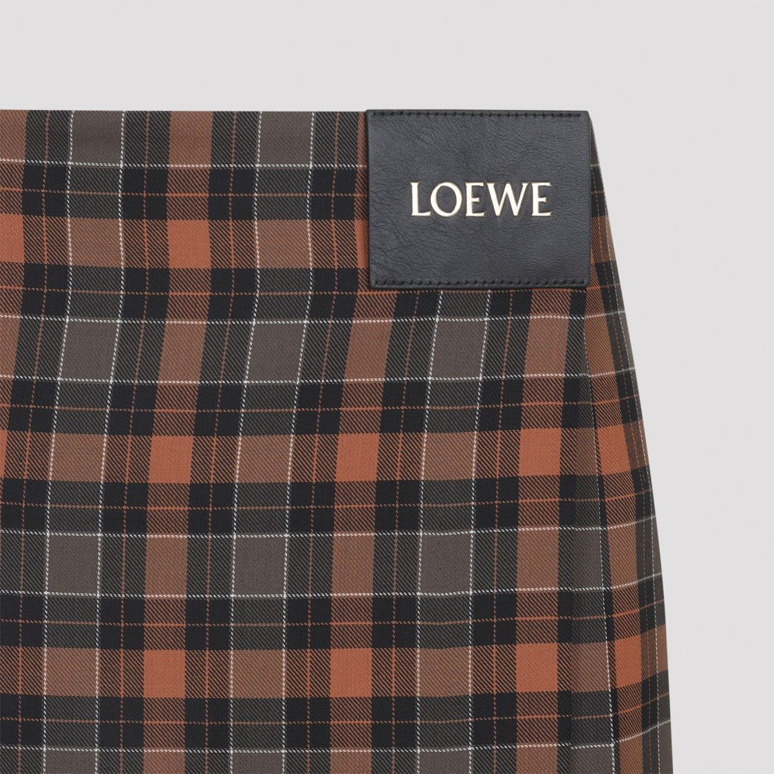 Loewe Checkered Wool Blend Pleated Skirt With Logo Patch