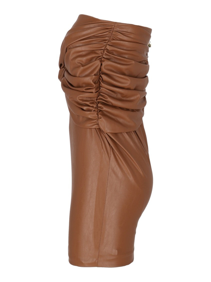 Elisabetta Franchi Brown Leather-Like Mini Skirt With Ruched Design