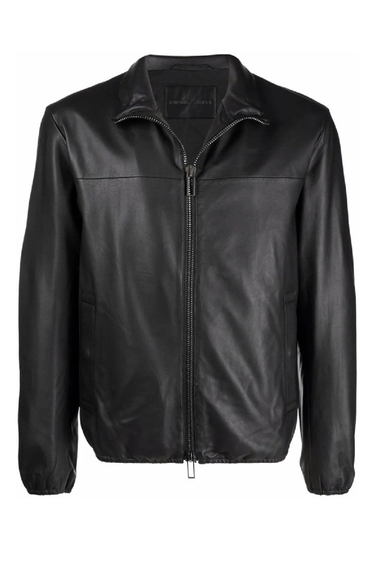 Emporio Armani Fitted Black Blouson Jacket In 100% Lamb Leather