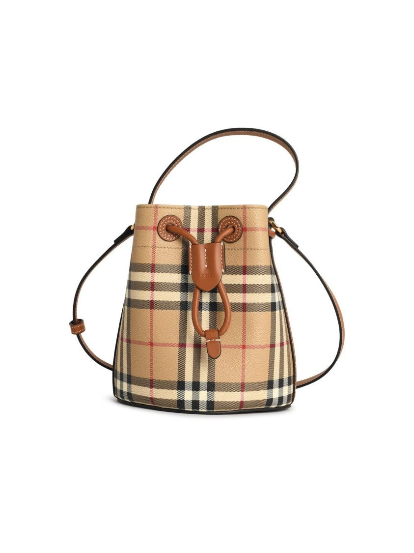 Burberry 'Check' Mini Bucket Bag In Beige Cotton Blend