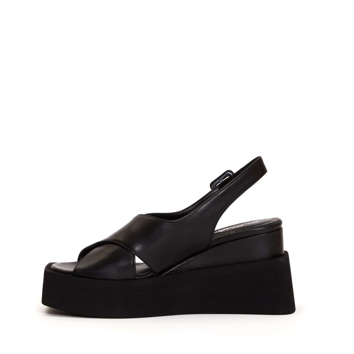 Elena Iachi Double Black Cross Wedge Sandal