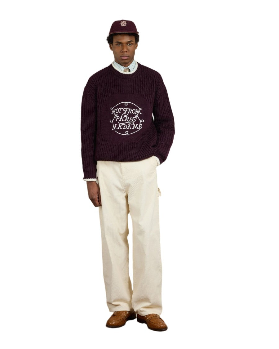 Drôle De Monsieur Wine Slogan Tresse Merino Wool Sweater