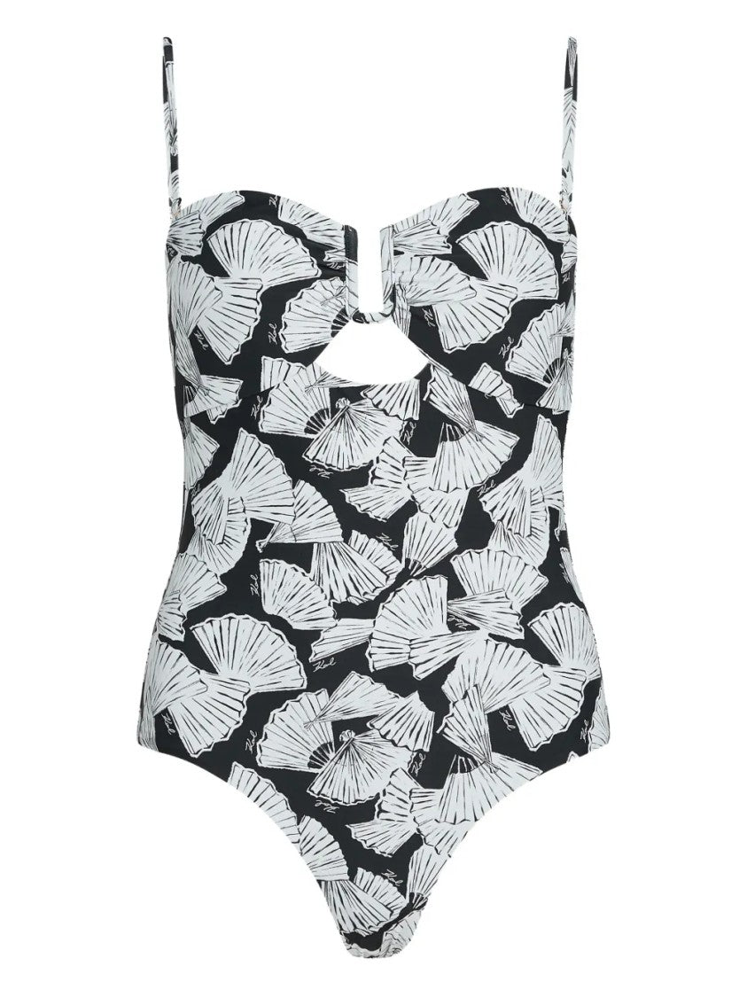 Karl Lagerfeld One-Piece Swimsuit With Abstract Fan Pattern
