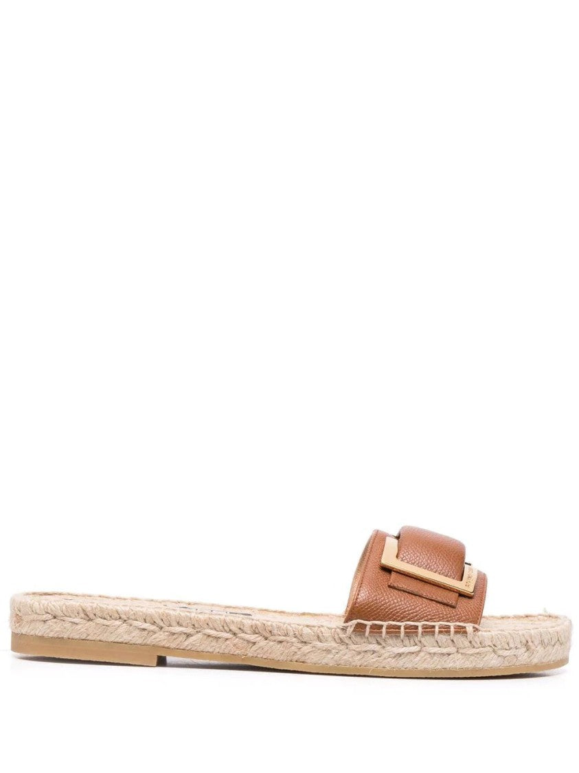 Sergio Rossi Woven Leather Mules With Gold-Tone Buckle Accent