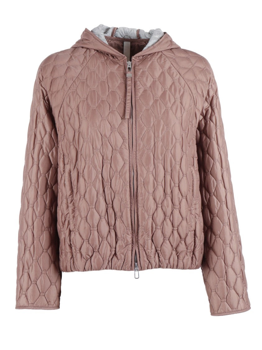 Duno Geometric Quilted Hooded Down Jacket