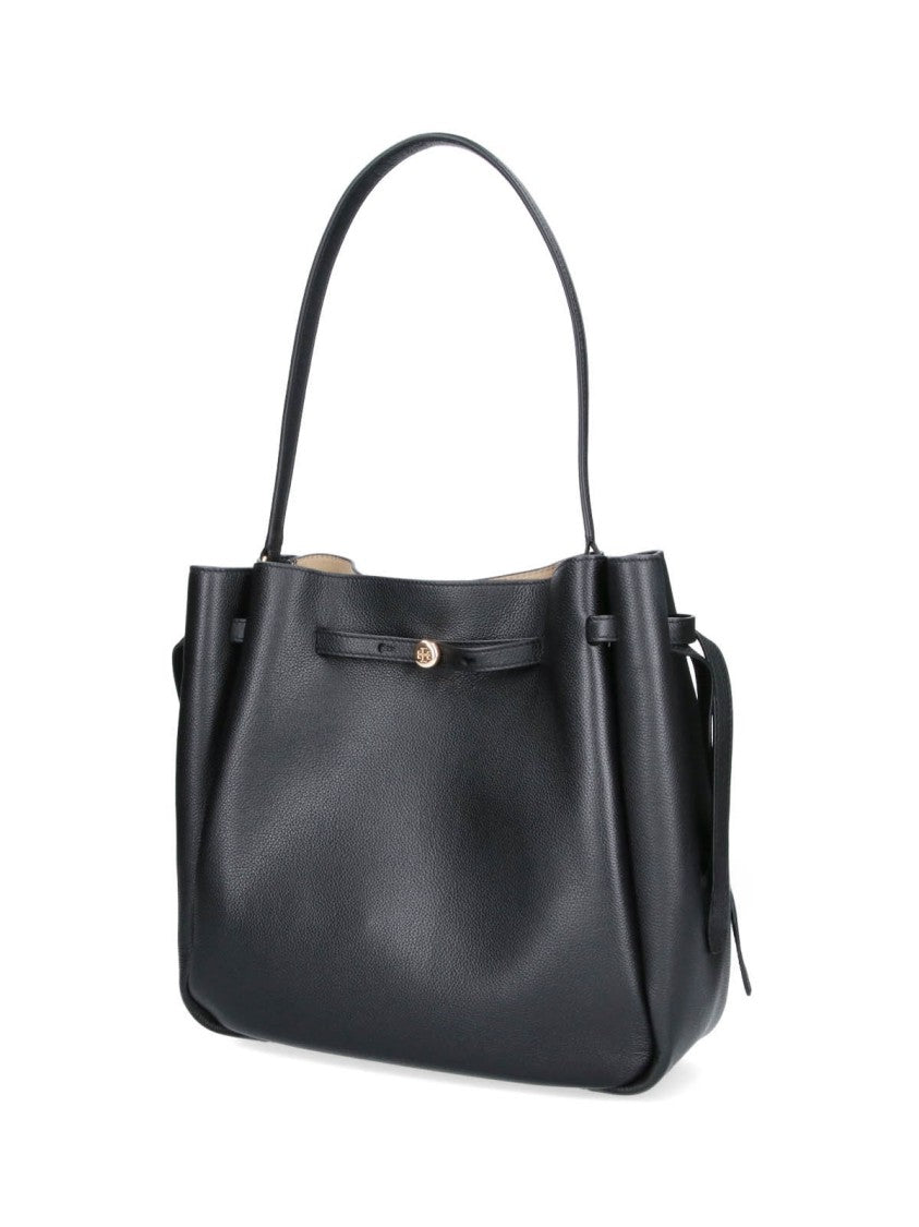 Tory Burch Black Romy Large Leather Bucket Bag