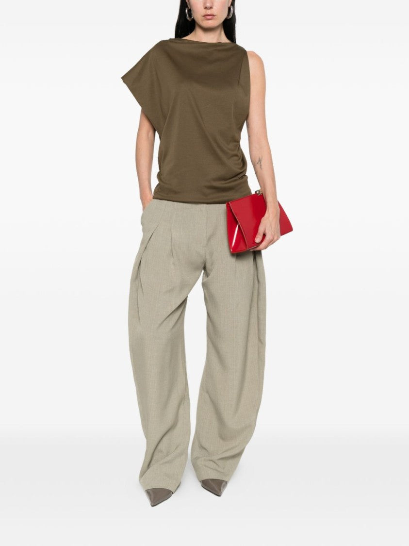 Jacquemus Khaki Draped Design Sleeveless Round Top