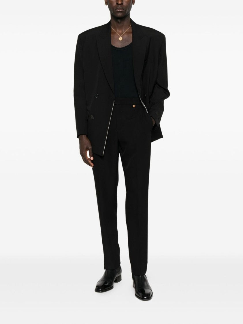 Versace Black Wool Gold Button Straight Trousers