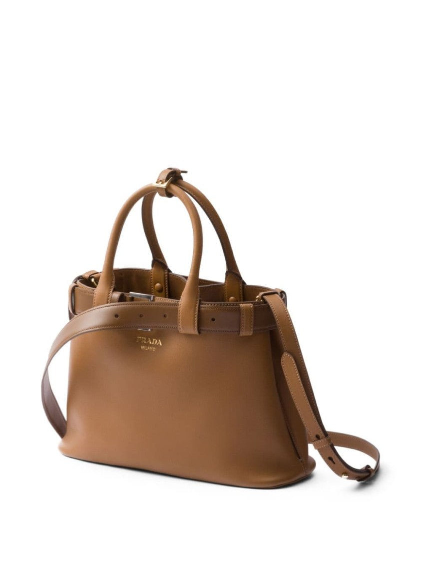 Prada Structured Leather Shoulder Bag With Dual Top Handles