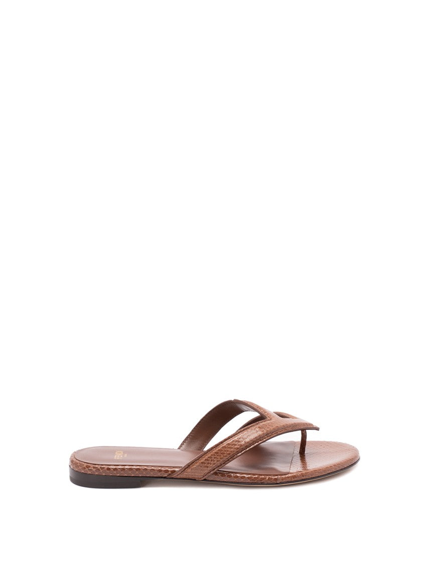 Fendi Textured Leather Thong Sandals With Silhouette