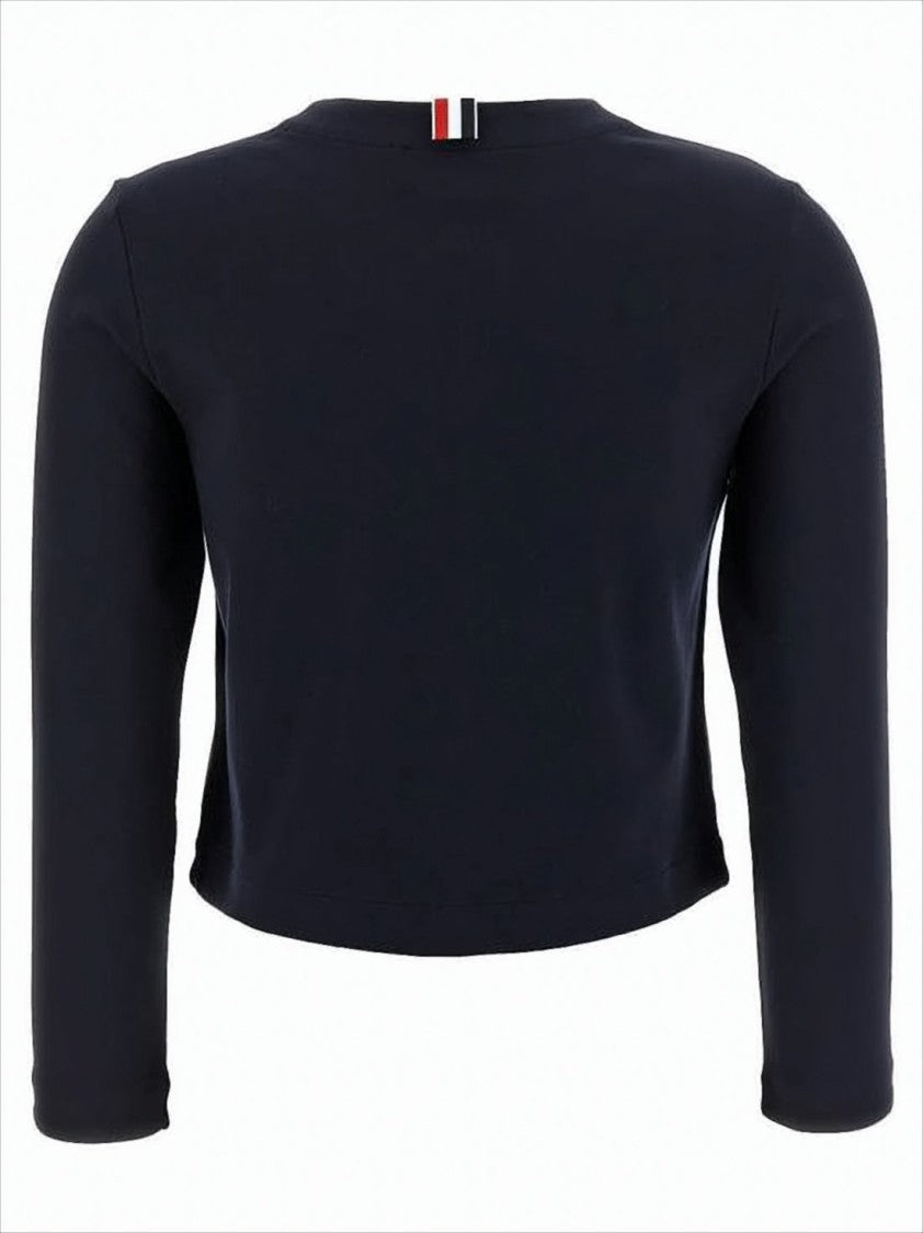 Thom Browne Cropped Black Cardigan With Button Anchor Motifs