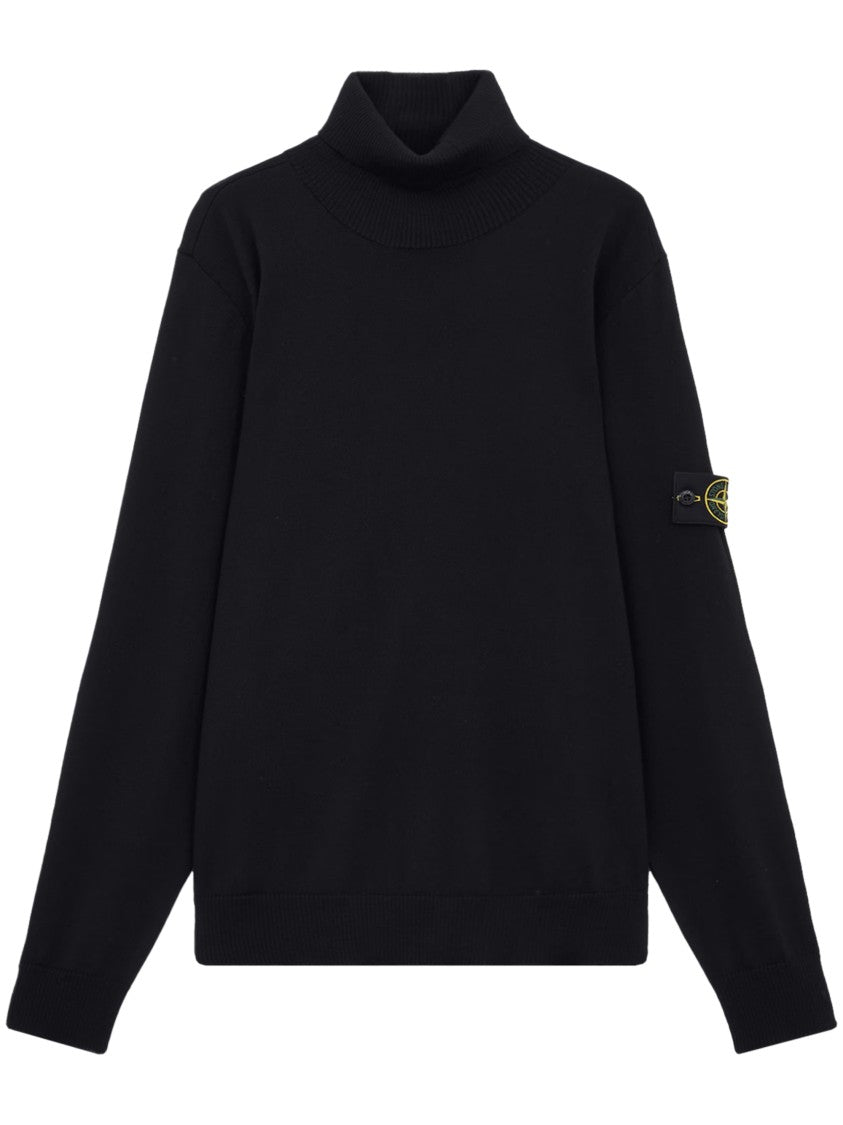 Stone Island Ribbed High Neck Black Turtleneck Sweater
