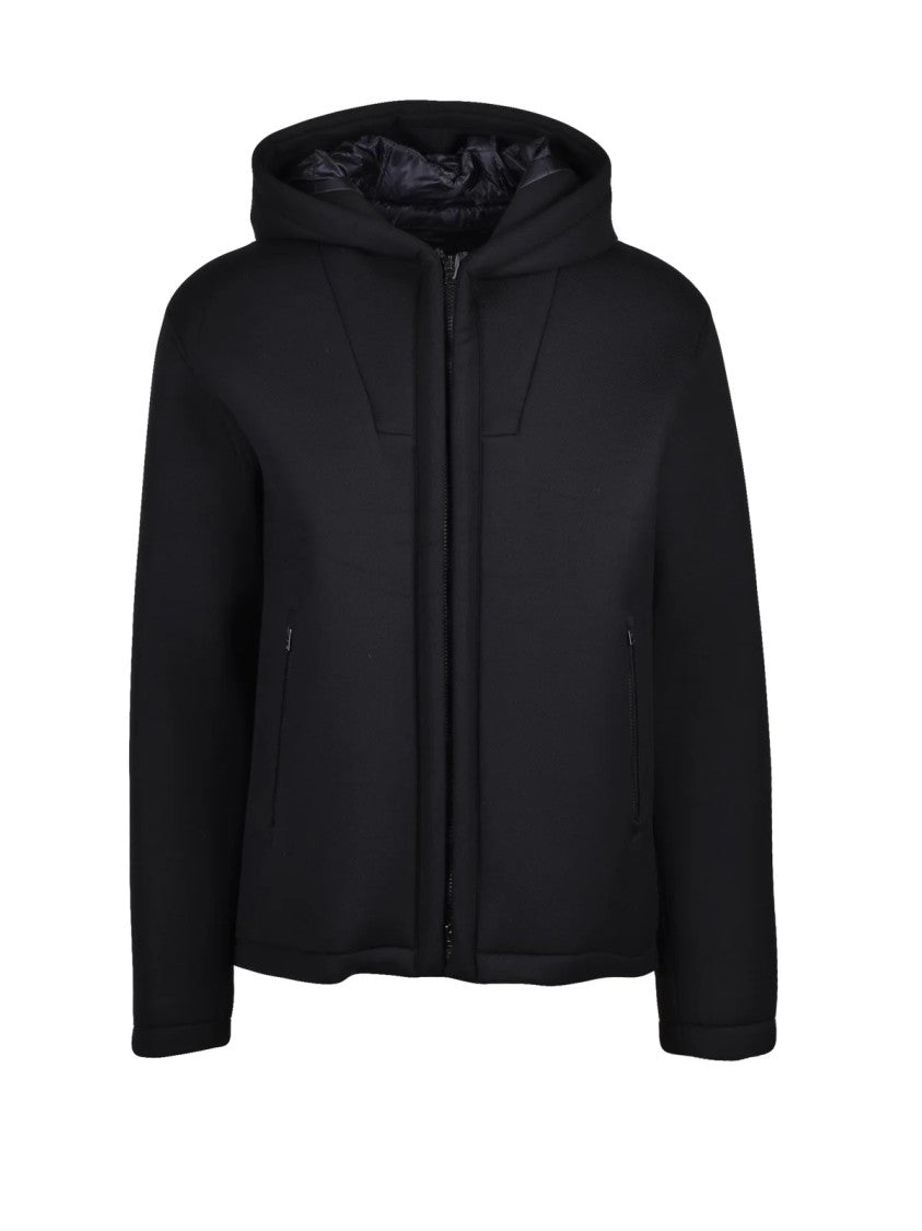 Herno Neoprene-Like Black Jacket With Minimalist Design And Functional Details