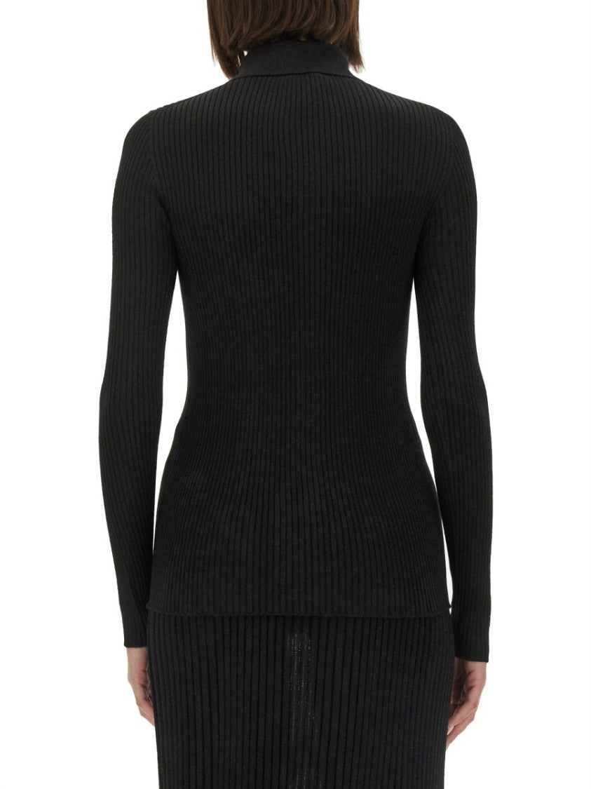 Kiton Black Ribbed Sweater With Classic Collar