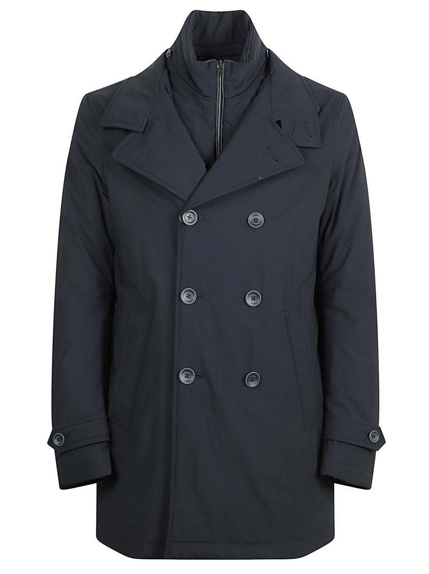 Herno Navy Goose Down Padded Coat With Layered Design