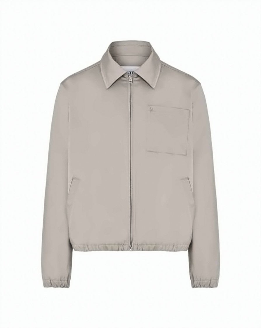 Ami Paris Minimalist Front-Zip Jacket With Pointed Collar And Elasticated Hem
