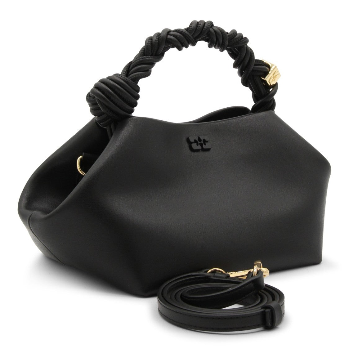 Ganni Geometric Black Leather Bou Top Handle Bag