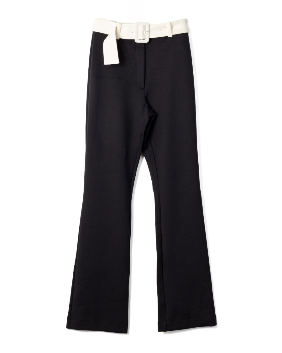 Viktor & Rolf Fitted Black Flared Pants With Contrasting Belt