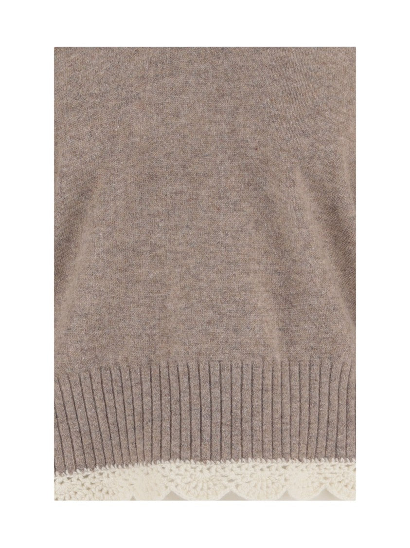 The Garment Beige Como Crochet V-Neck Wool-Cashmere Sweater