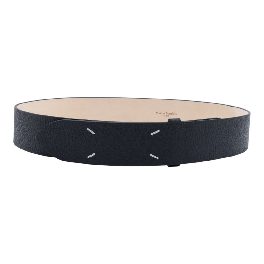 Maison Margiela Textured Leather Belt With Square Stitch Detail