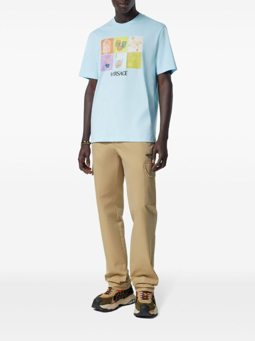 Versace Aqua Blue Relaxed Graphic Logo T-Shirt