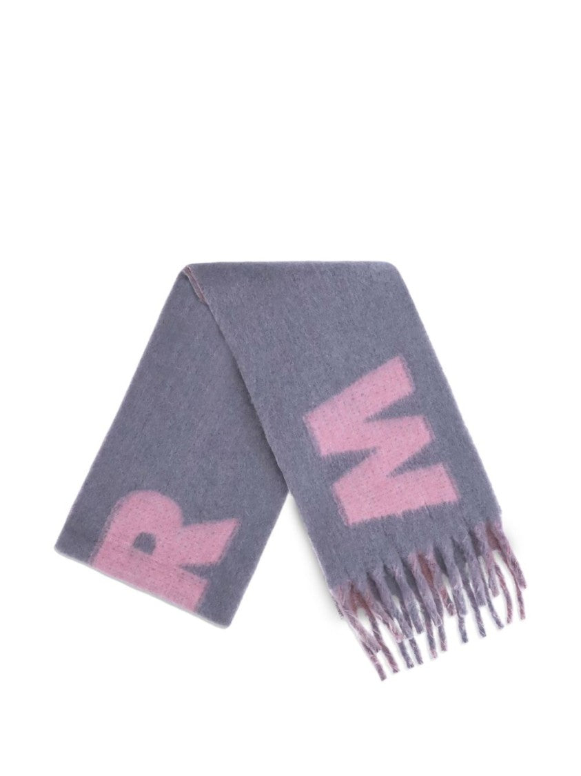 Marni Muted Grey and Purple Striped Wool Blend Scarf