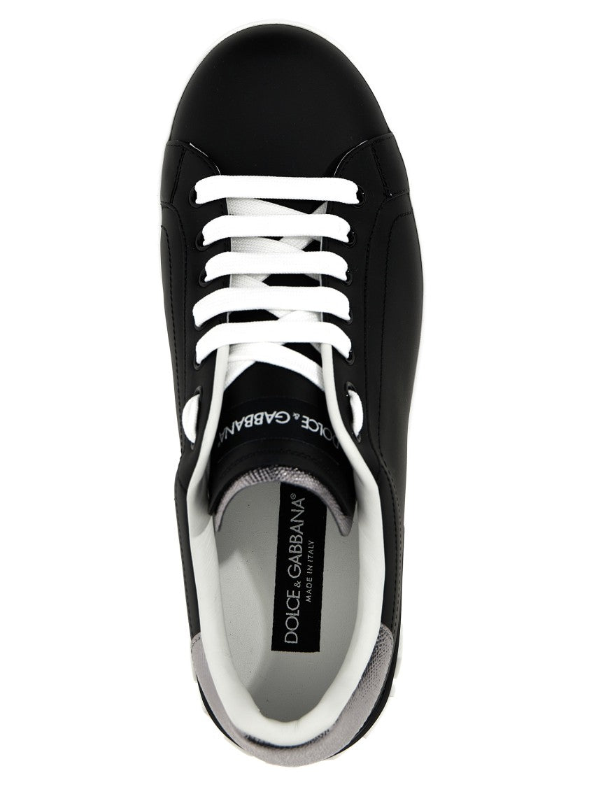 Dolce & Gabbana Portofino Low Sneakers With Logo Accents And Metallic Panel